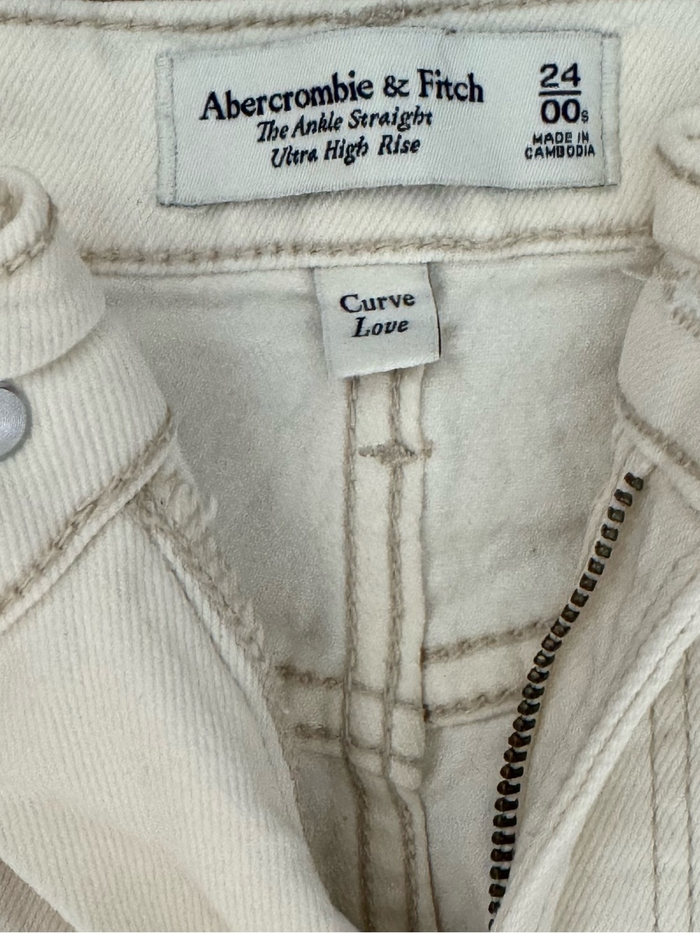 Abercrombie & Fitch Cream Ultra High-Rise Ankle Straight Jeans